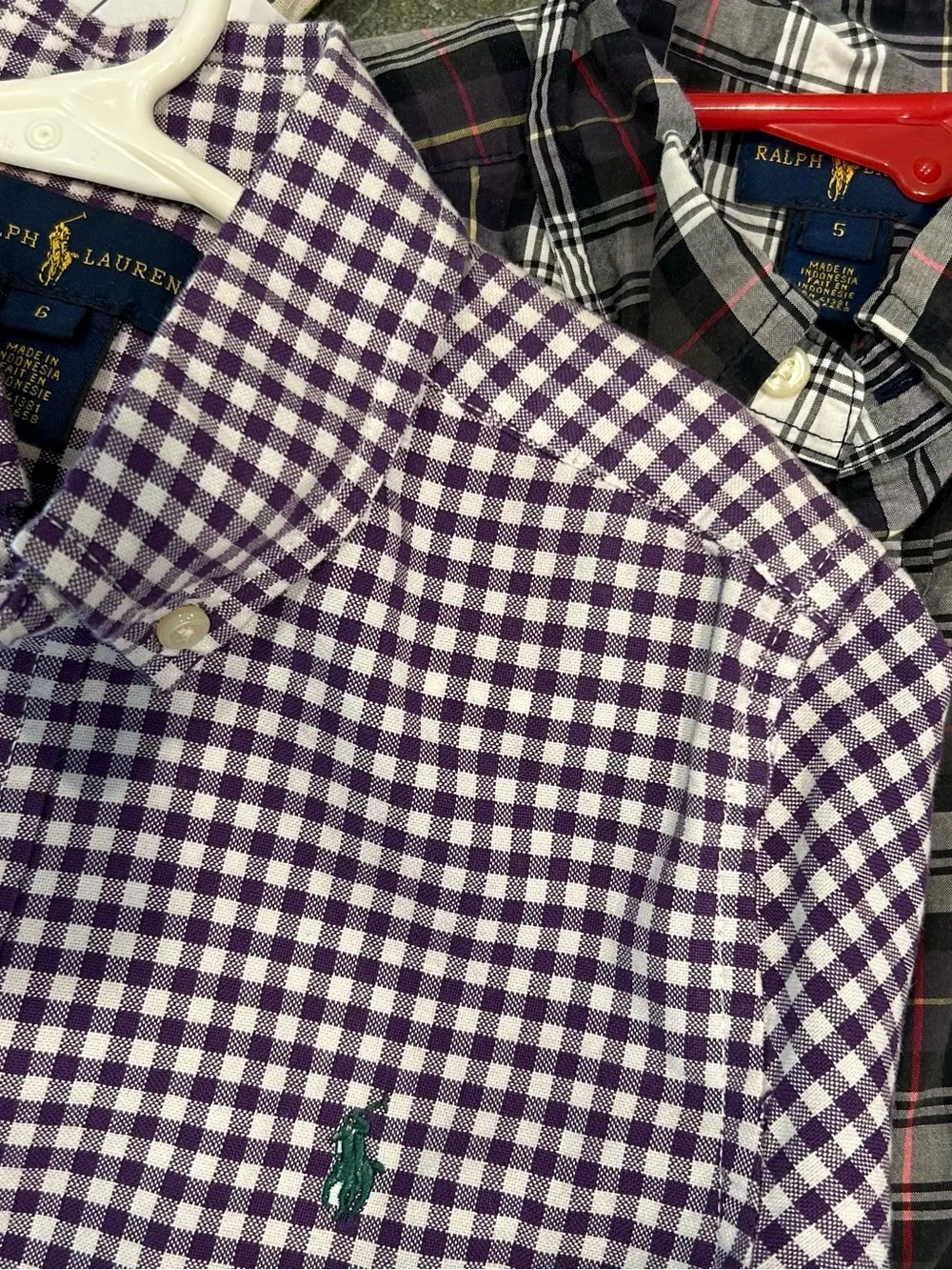 2- Polo Ralph Lauren Boys Button Down Shirt Bundle Size 5 & 6 EUC Gingham Plaid